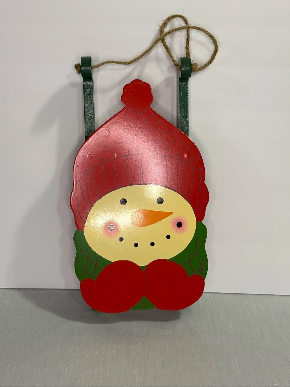 Vintage Hallmark Wooden Snowman Sled Hanging Sign Christmas Wall Decor